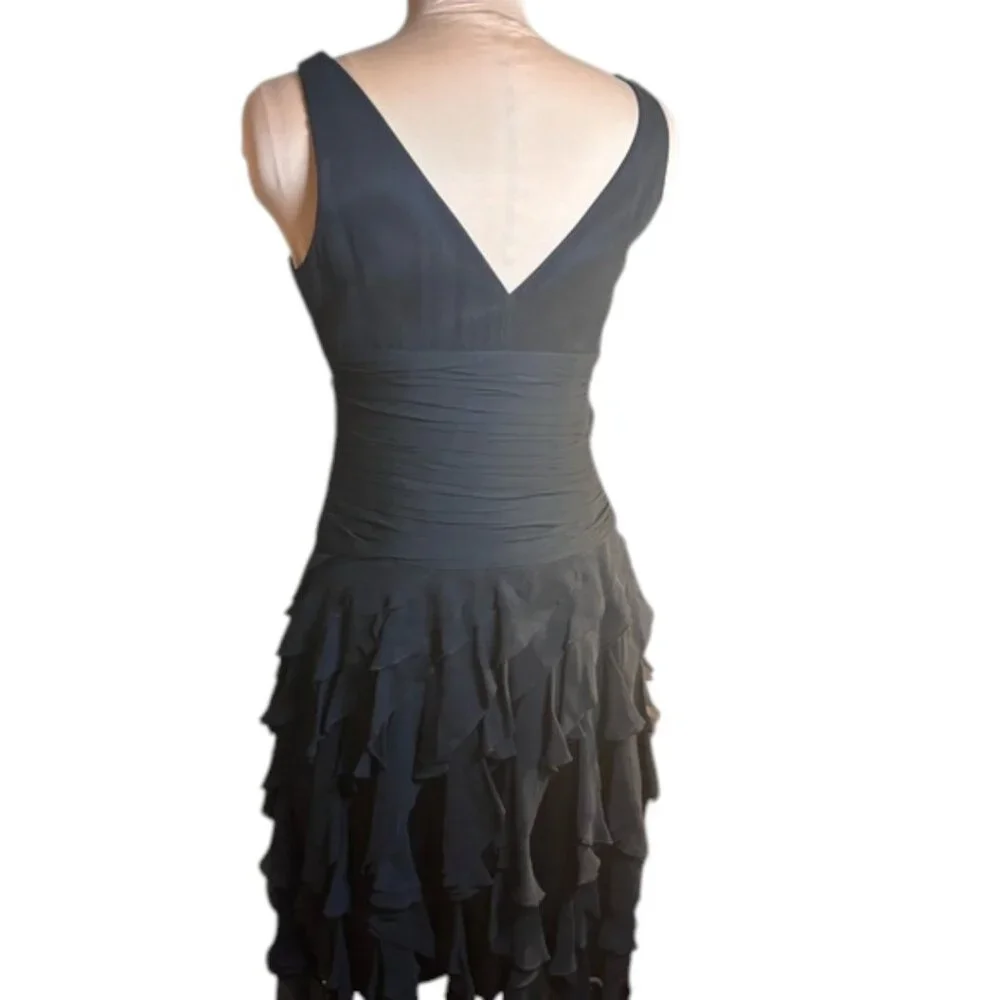 Laundry by Shelli Segal 100% Silk Black Cocktail Dress Carwash Hem Size 2 - Picture 2 of 8